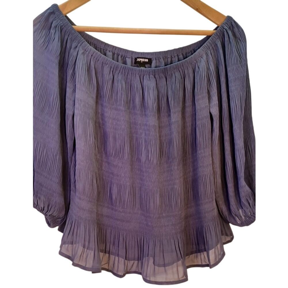 Y2K Express Purple Smocked Off Shoulder Peplum Blouse Size Small Whimsigoth